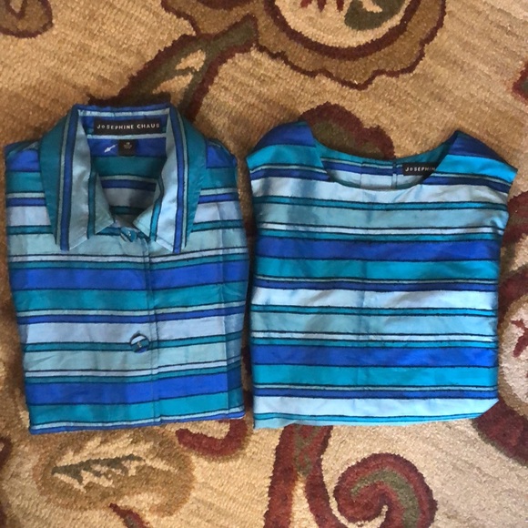 VINTAGE Josephine Chaus Size 12 10 RAW SILK Top+Shell Vivid Textured Stripe NEW - Picture 3 of 16